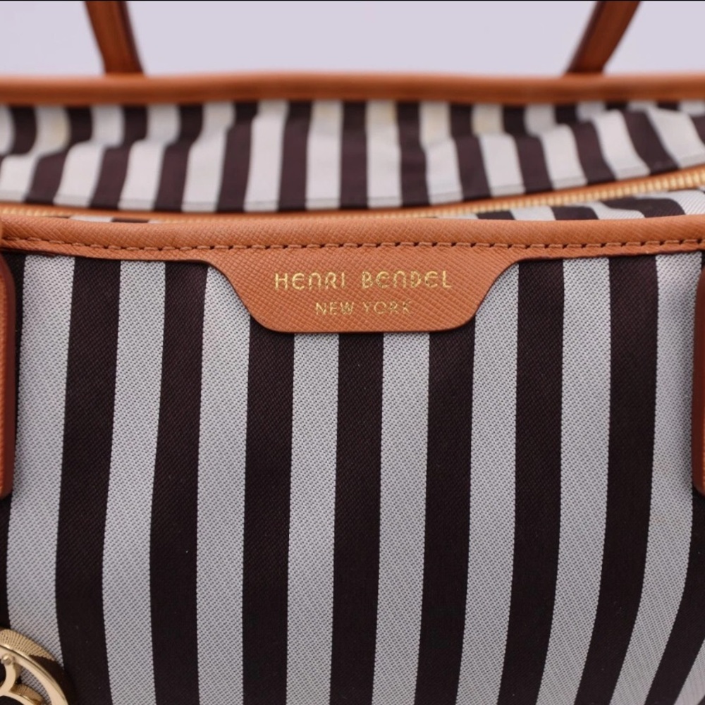 SOLD LIVE!Henri Bendel NY Striped Canvas W 57th Tote w/ Dust Bag 22WX12HX6D - Picture 3 of 13